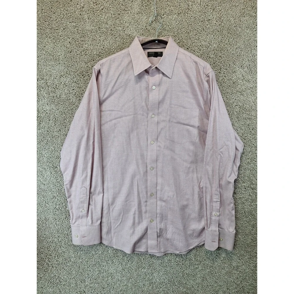 Banana Republic Dress Shirt Mens Large Pink Micro Check Non-Iron Slim Fit Formal